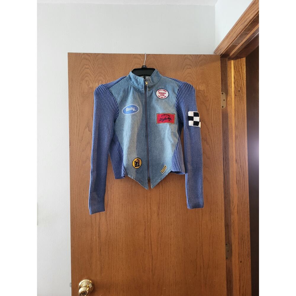 Free People Understated Leather Denim Racing Moto Jacket Motor Sports Small $348 - Picture 7 of 8